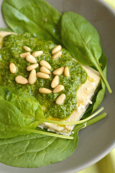 Spinach Pesto Baked Trout