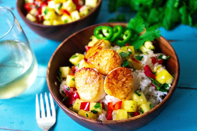 Seared Scallops with Coconut Rice and Pineapple Salsa