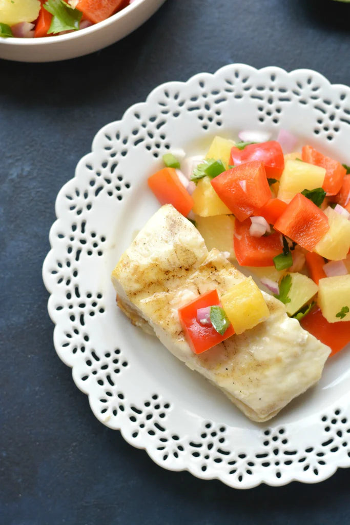 Grilled Halibut with Pineapple Relish Sizzlefish