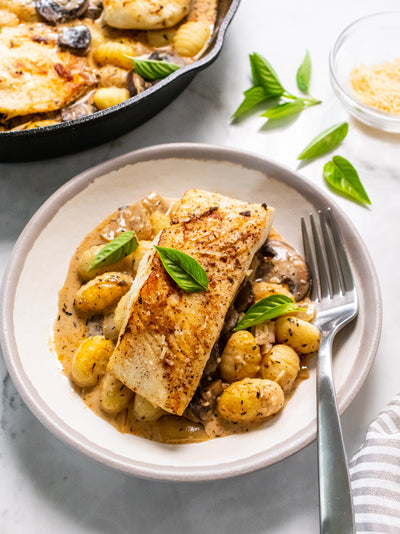 Pan Fried Halibut with Gnocchi and Mushrooms Recipe