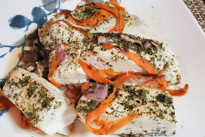 Baked Halibut with Mushrooms & Carrots