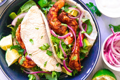 Grilled Shrimp Tacos with Pickled Onions