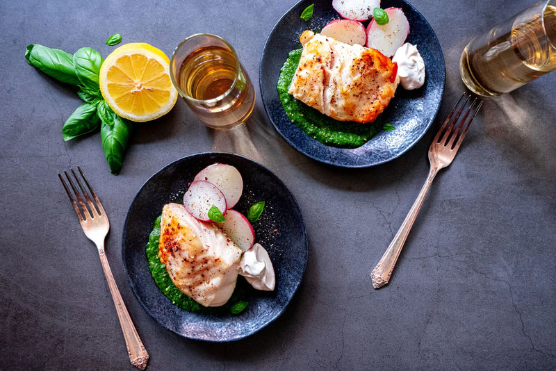 Chilean Sea Bass with Spinach Basil Sauce