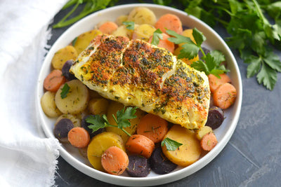 Turmeric Skillet Haddock with Rainbow Carrots