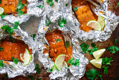 Grilled Salmon In Foil with Spicy Honey Lime Sauce