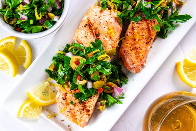 Grilled Salmon with Parsley Olive Salad