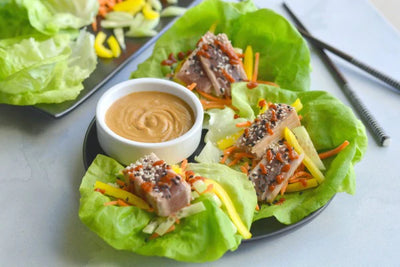 Whole30 Ahi Tuna Lettuce Wraps with Almond Butter Dressing