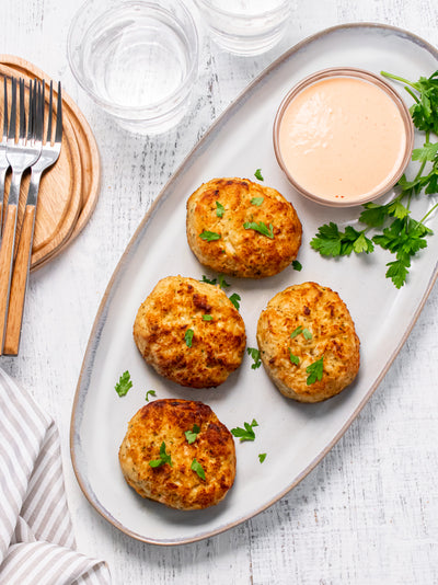 Air Fried Crab Cakes with Spicy Roasted Red Pepper Aioli