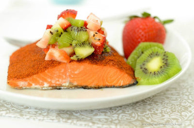 Chili Rubbed Sockeye Salmon with Strawberry Kiwi Salsa