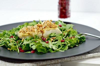 Dijon Pretzel Crusted Sablefish & Arugula Salad