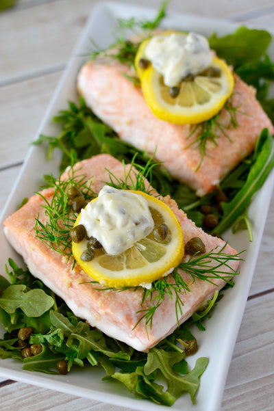 Lemon Dill Baked Salmon with Caper Aioli