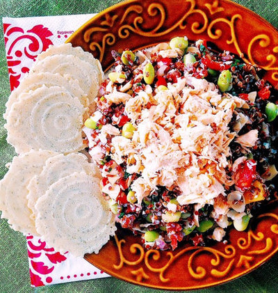 Red Quinoa Salmon Salad with Mango and Edamame