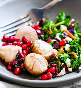 One Pan Maple Balsamic Glazed Scallops with Pomegranate