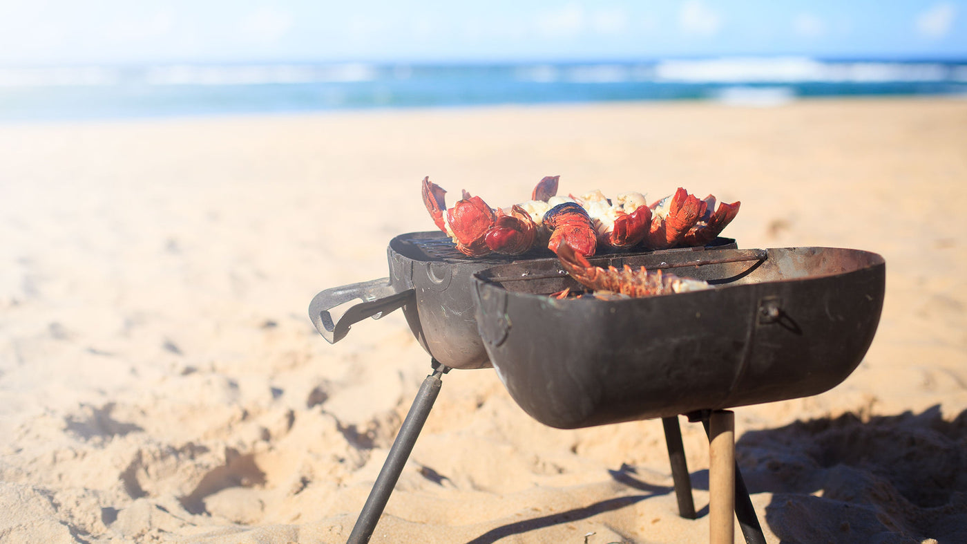 Grilling Lobster on Beach