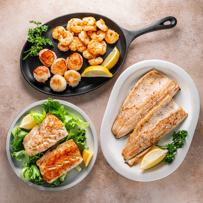 Light Fish & Shellfish Bundle | Cod, Haddock, Trout, Shrimp, Scallops ...