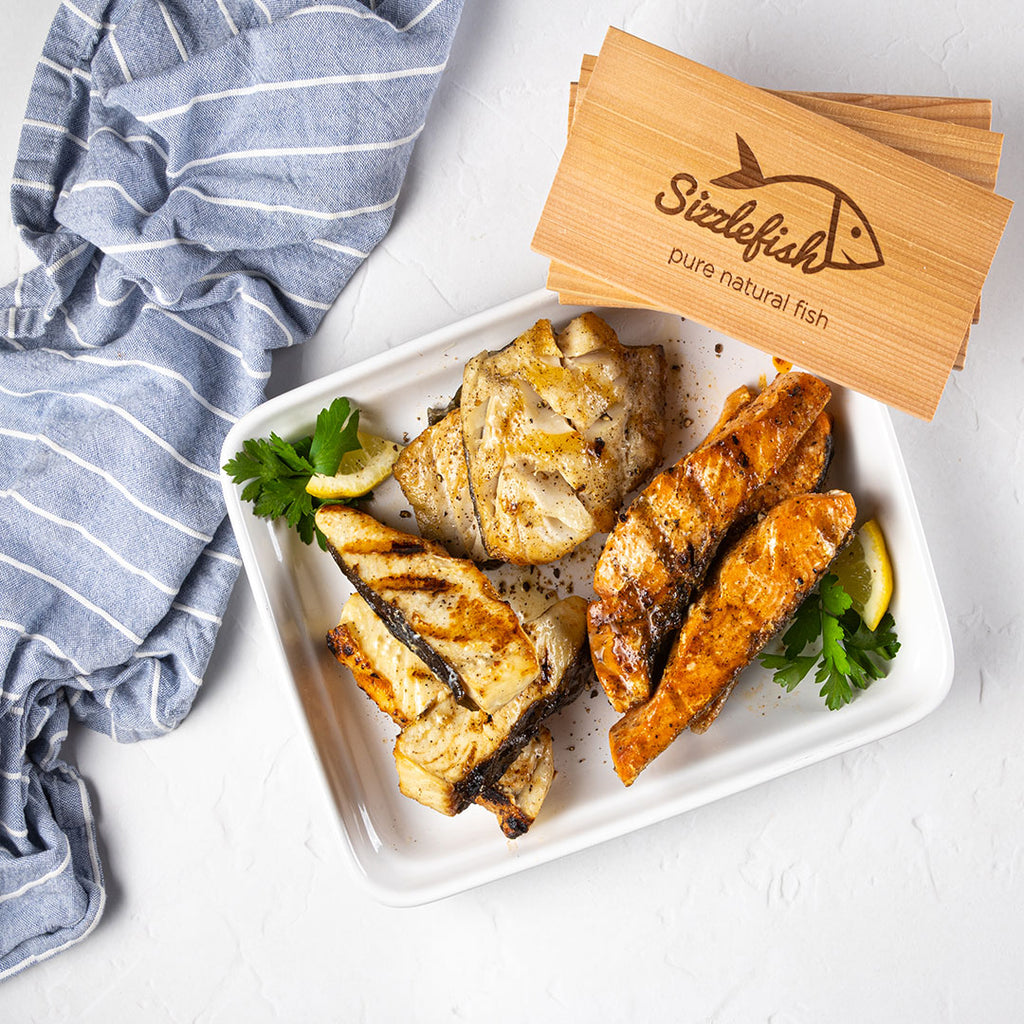 Wild Alaska Favorites BBQ Box - 14 Portions Fish - 4 oz Each, Skin-On/Boneless - Sockeye Salmon | Halibut | Sablefish