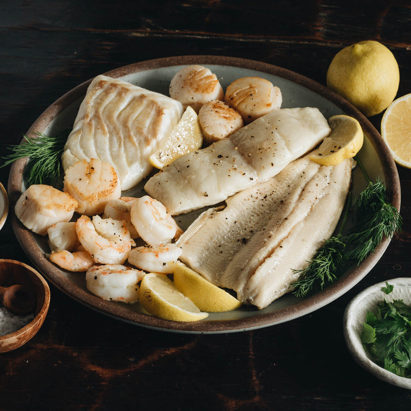 Rainbow Trout, Atlantic Cod, Wild Haddock, Shrimp and Scallops